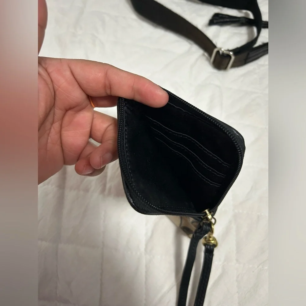 Coach Black and Tan Signature Crossbody and Wristlet